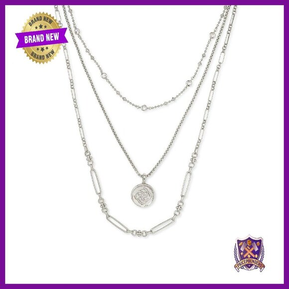 Triple Strand Layered Necklace Rhodium Plated Brass Lobster Clasp